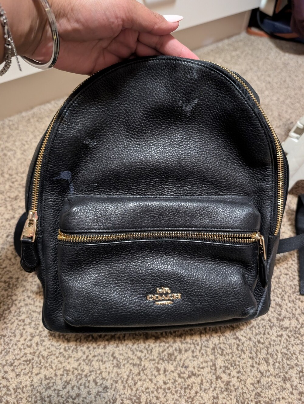 Coach Black Pebbled Leather Backpack with Gold Hardware